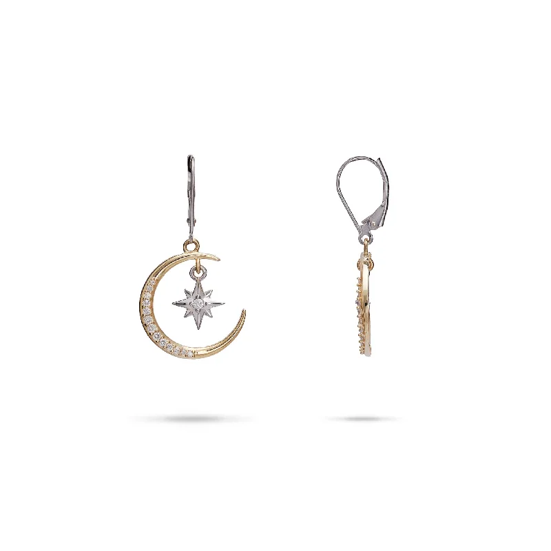 Personalized Jewelry Sale – Unique Gifts At Low Prices Moon & Star Mermaid Earrings in Two Tone Gold with Diamonds