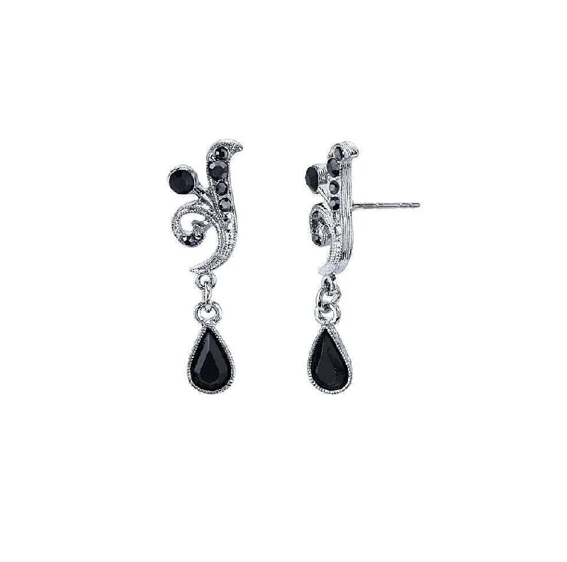 Limited-Time Jewelry Sale – Elegant Styles At Less Antiquities Couture Black And Hematite Color Crystal Vine Drop Earrings