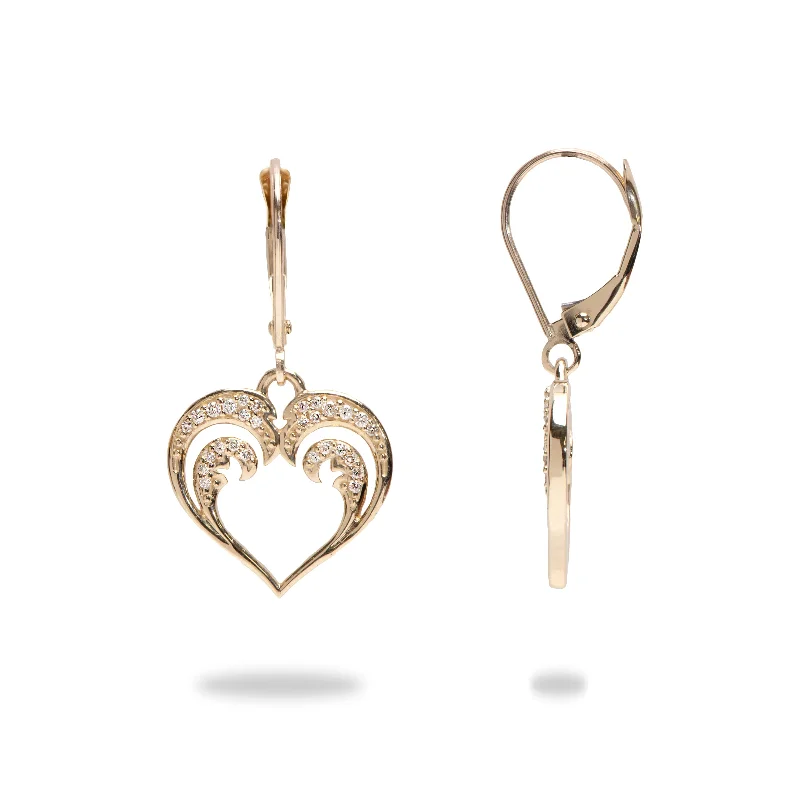 Bestselling Jewelry At Special Promotional Rates Nalu Heart Earrings in Gold with Diamonds - 15mm