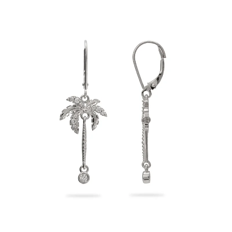 Personalized Jewelry Sale – Meaningful Gifts At Great Prices Paradise Palms - Palm Tree Earrings in White Gold with Diamonds - 24mm