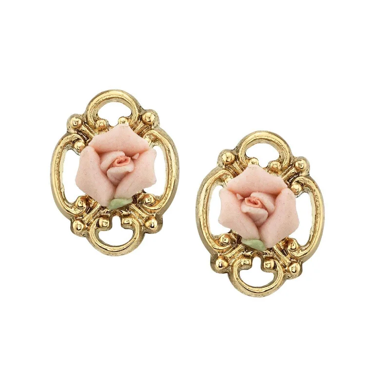 Special Sale On Handcrafted Jewelry – Shop Today 1928 Jewelry Sweet Pink Porcelain Rose Button Earrings