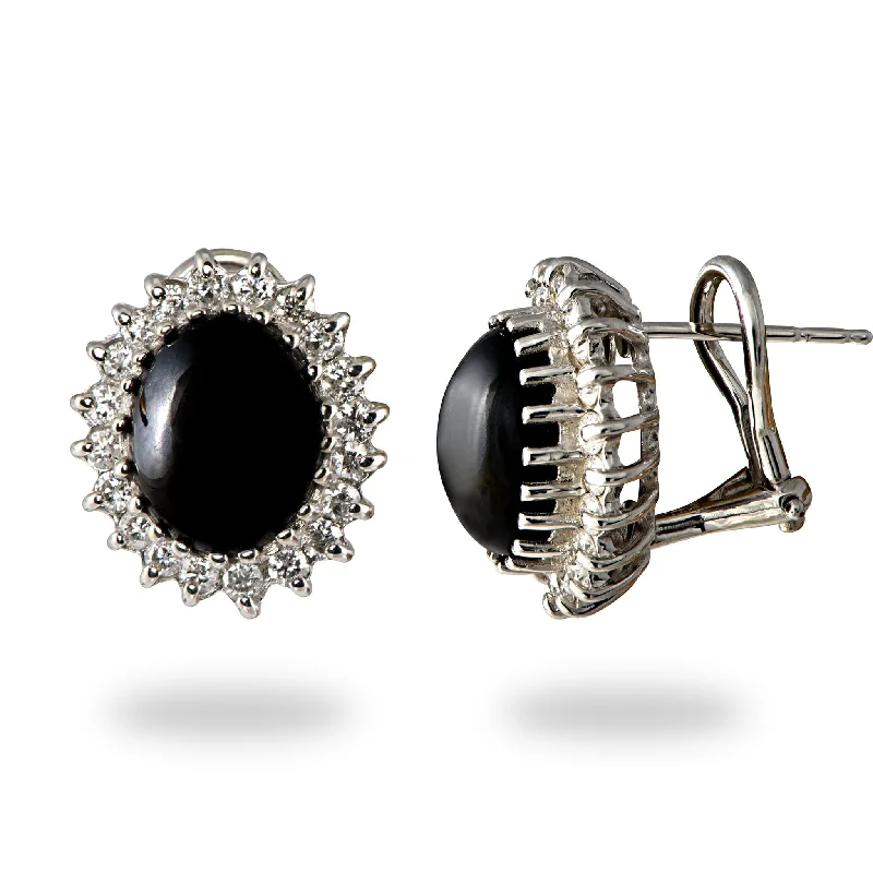 Don't Miss Out On Jaw-Dropping Jewelry Discounts Princess Ka‘iulani Black Coral Earrings in White Gold with Diamonds - 10mm