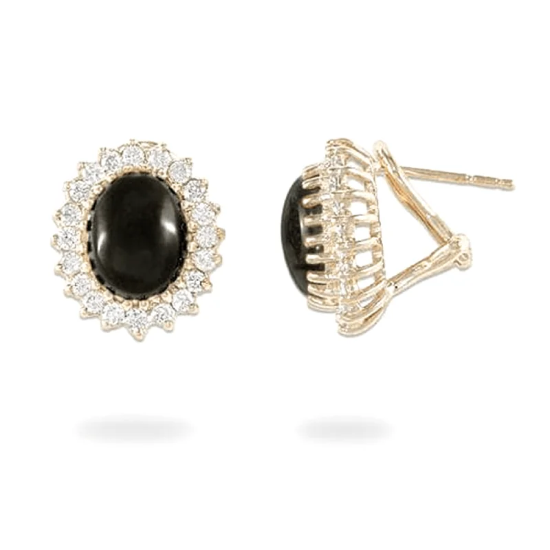 Make Your Outfit Shine With Discounted Jewelry Princess Ka‘iulani Black Coral Earrings in Gold with Diamonds - 10mm