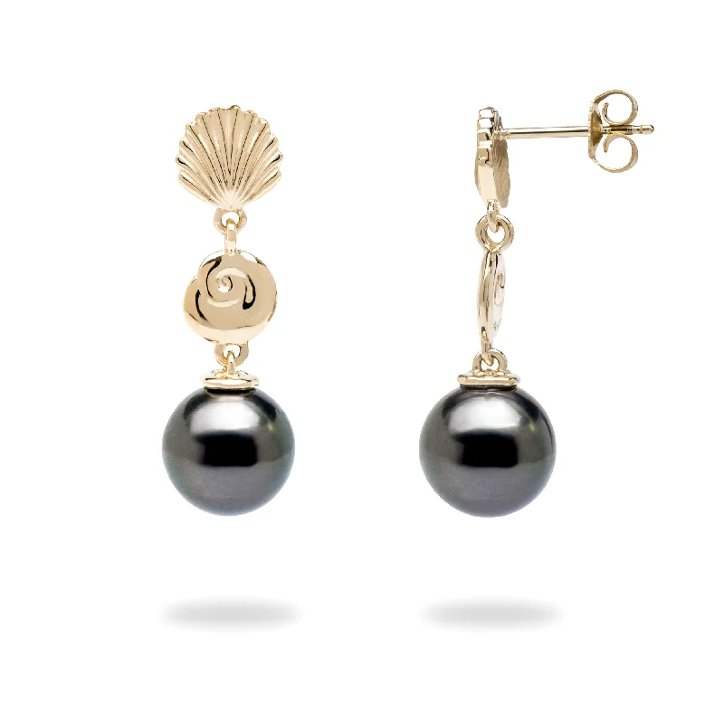 Limited-Stock Jewelry Clearance – Grab Your Favorites Now Seashells Tahitian Black Pearl Earrings in Gold - 9-10mm