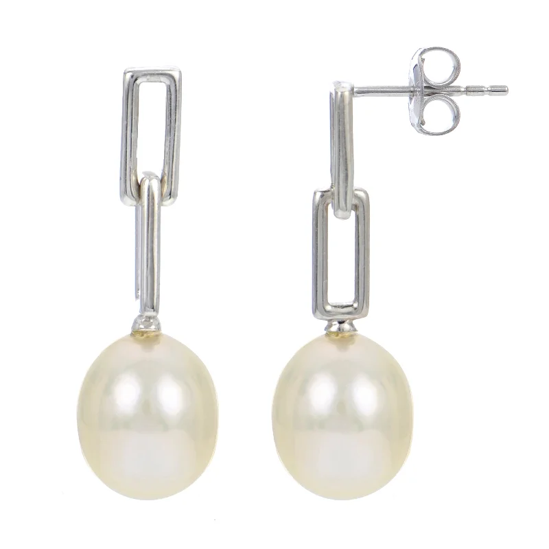 Fashion-Forward Jewelry At Incredible Prices Silver & Cultured Pearl Small Paperclip Earrings