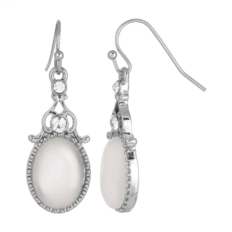 Breathtaking Jewelry, Breathtaking Prices 1928 Jewelry Crystal And White Cats Eye Oval Drop Earrings