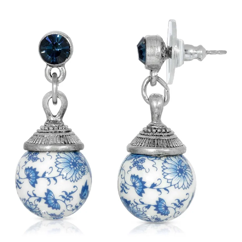 Shop High-Quality Jewelry At Jaw-Dropping Discounts 1928 Jewelry Blue Willow Round Beaded Post Drop Earrings