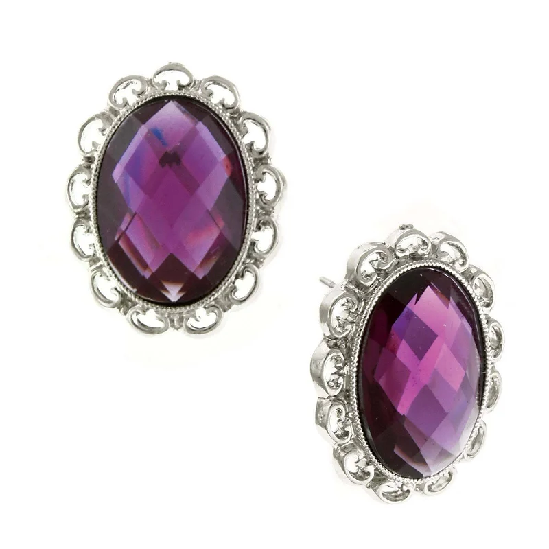 Exclusive Online Discounts On Stylish Jewelry 1928 Jewelry Purple Stone Faceted Oval Button Earrings