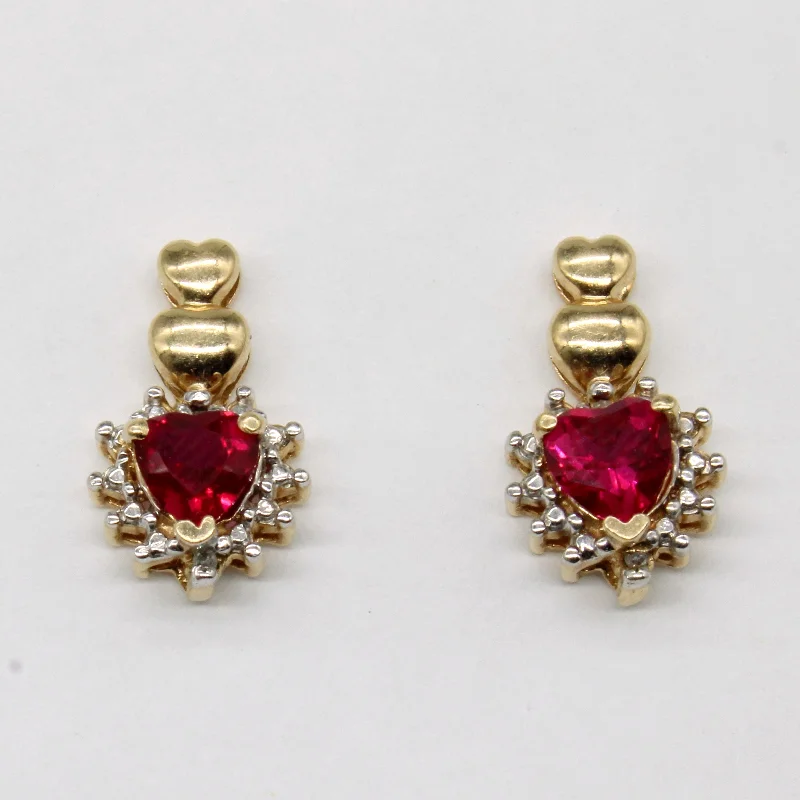 Shop Stylish Jewelry Now And Save Big Synthetic Ruby & Diamond Heart Earrings | 1.20ctw, 0.02ctw |