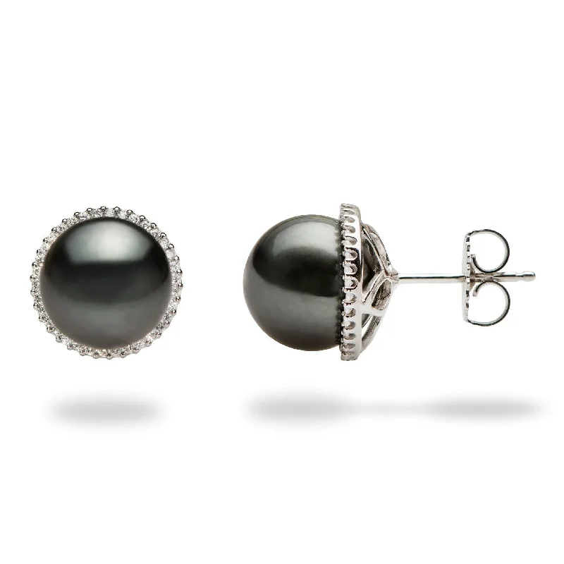 Limited-Time Jewelry Sale – Don't Miss These Deals Tahitian Black Pearl Earrings in White Gold with Diamonds - 10-11mm