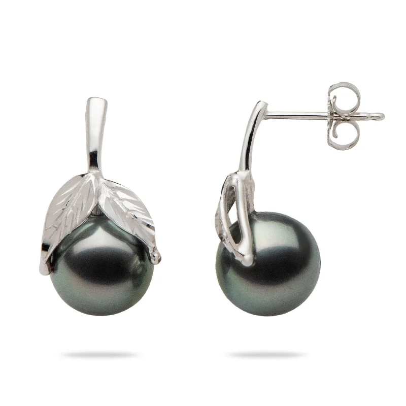 Timeless Beauty, Unbeatable Deals – Jewelry Sale On Maile Tahitian Black Pearl Earrings in White Gold - 9-10mm