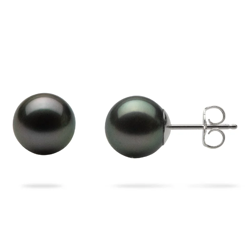 Shop Jewelry That Shines Without The High Price Tahitian Black Pearl Earrings in White Gold - 9-10mm