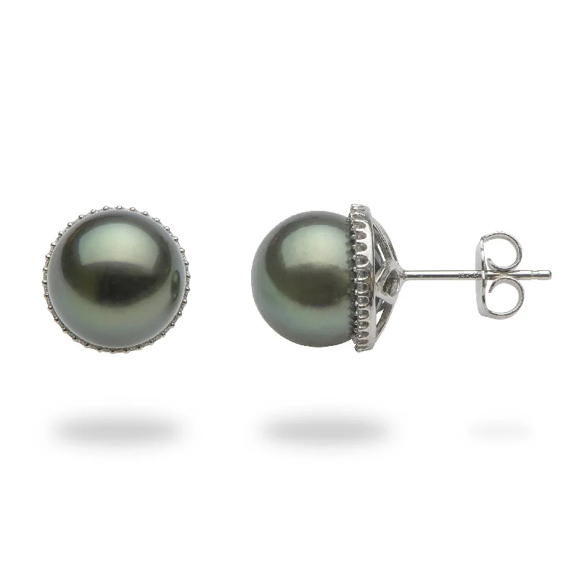 Shop Fine Jewelry With Exclusive Savings Tahitian Black Pearl Earrings in White Gold with Diamonds - 9-10mm