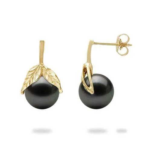 Make Every Moment Shine – Jewelry Discounts Available Maile Tahitian Black Pearl Earrings in Gold - 9-10mm