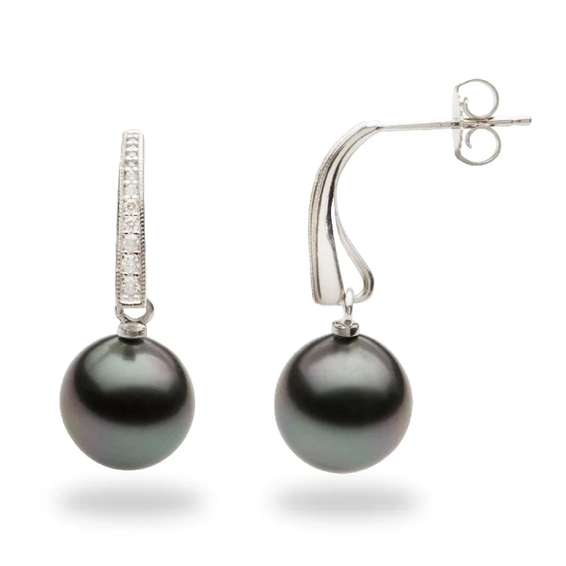 Dazzling Deals On Necklaces, Bracelets, And More Tahitian Black Pearl Earrings in White Gold with Diamonds - 9-10mm