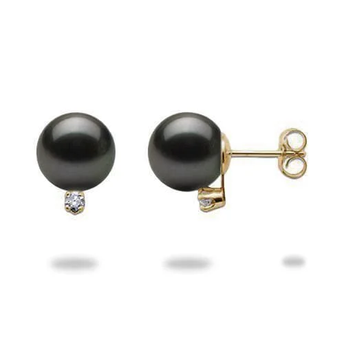 Unmissable Jewelry Clearance – Final Reductions Tahitian Black Pearl Earrings in Gold with Diamonds - 9-10mm