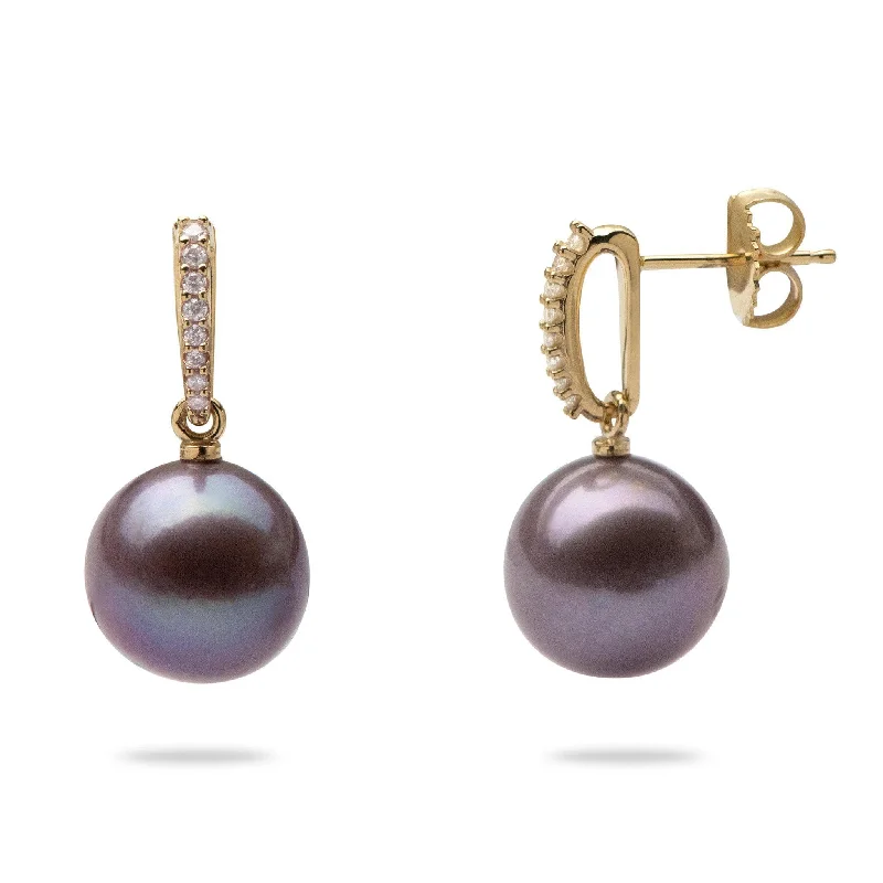 Flash Sale On Exquisite Jewelry – Don't Miss Out Ultraviolet Freshwater Pearl Earrings in Gold with Diamonds - 11-12mm