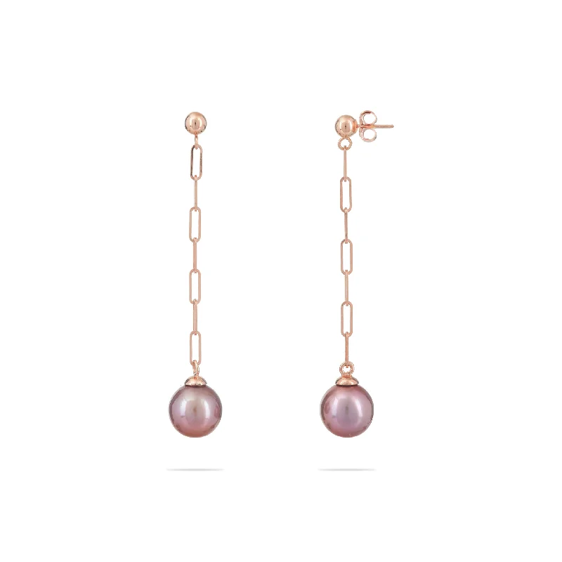 Don't Miss Our Biggest Jewelry Sale Of The Season Ultraviolet Freshwater Pearl Paperclip Chain Earrings in Rose Gold - 9-10mm