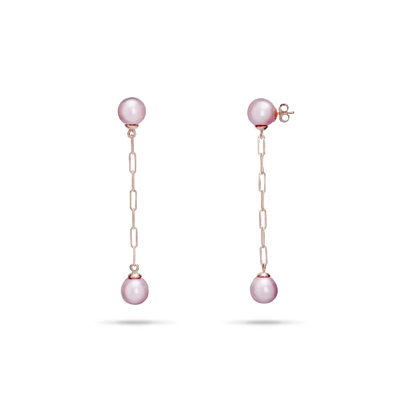 Elegant Jewelry, Exclusive Prices – Shop Now Ultraviolet Freshwater Pearl Paperclip Chain Earrings in Rose Gold - 9-10mm