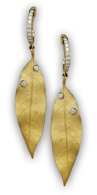 Grab Stylish Jewelry Before The Sale Ends Yellow Gold Diamond Leaf Earrings