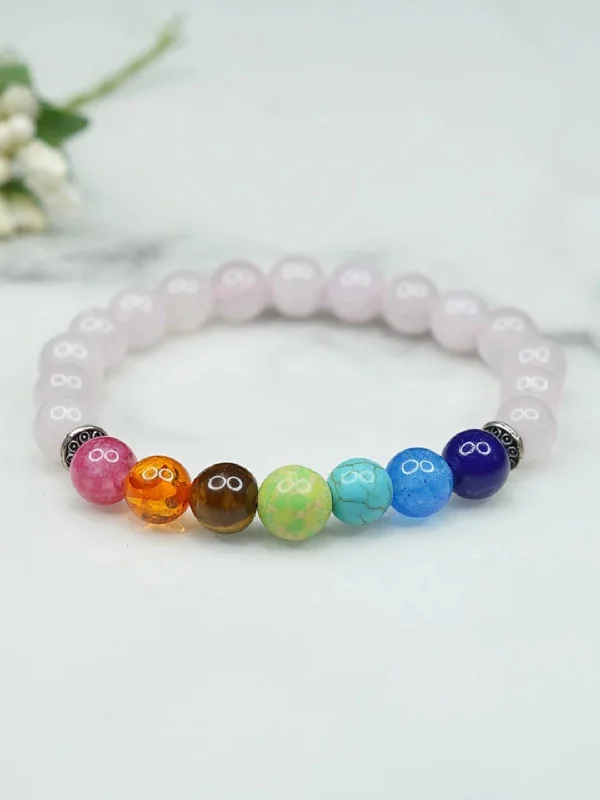 Elevate Your Outfit With Discounted Statement Jewelry 7 Chakras And Rose Quartz Bracelet