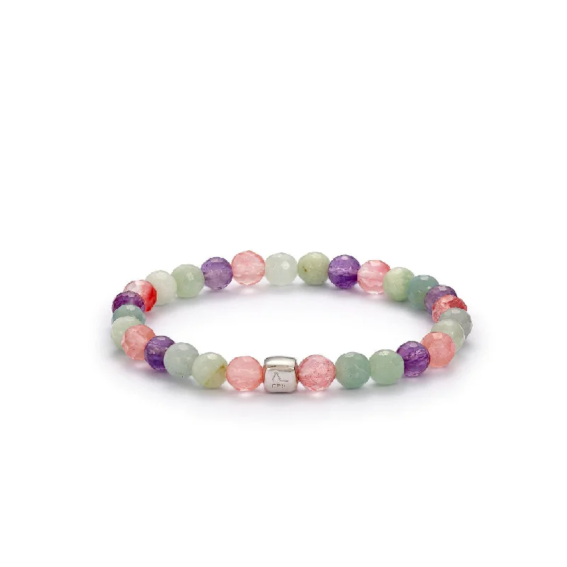 Elevate Your Outfit With Discounted Statement Jewelry ColorUp Biarritz (6mm) Silver Bracelet w. Aquamarine, Quartz & Amethyst