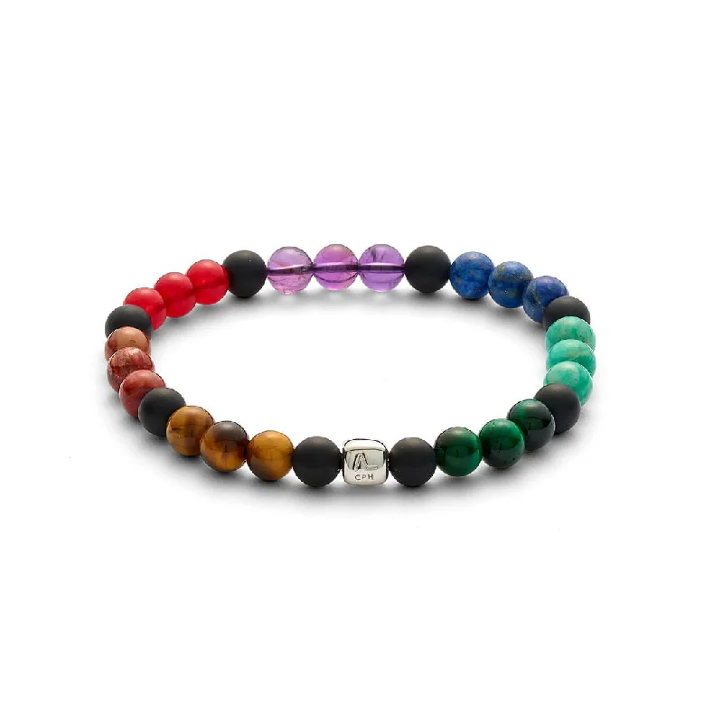 Shop Trending Jewelry With Exclusive Savings ColorUp Chakra (6mm) Silver Bracelet w. Onyx, Tiger's Eye, Amethyst, & Amazonite