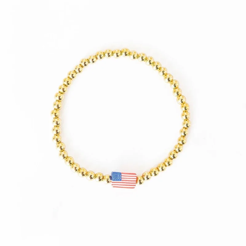 Trendy Minimalist Jewelry For Everyday Wear American Flag Gold Beaded Bracelet