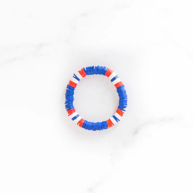 Shop Stylish Jewelry Now And Save Big Blue + Red and White Polymer Clay Bracelet