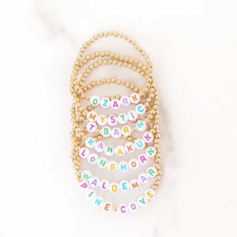 Exclusive Jewelry Sale – Shine For Less CUSTOM 4 MM GOLD BEADED RAINBOW LETTER BRACELET | CAMP COLLECTION