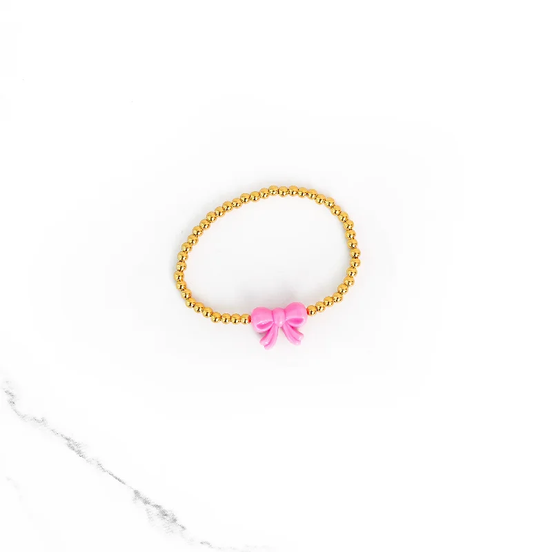 Fashion-Forward Geometric Jewelry For Contemporary Style Hot Pink Bow Gold Beaded Bracelet