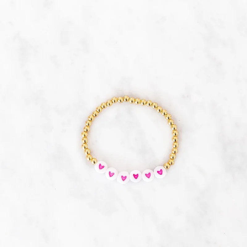 Stunning Statement Jewelry, Unbeatable Discounts Pink Heart Gold Beaded Bracelet