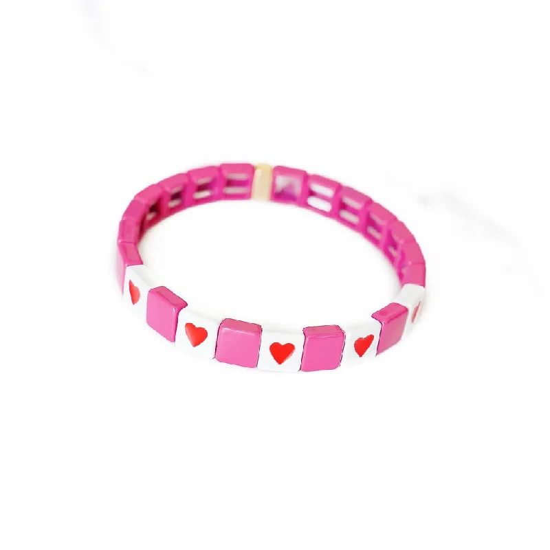 Holiday Jewelry Sale – Perfect Gifts At Great Prices Pink with Red Hearts Tile Bracelet