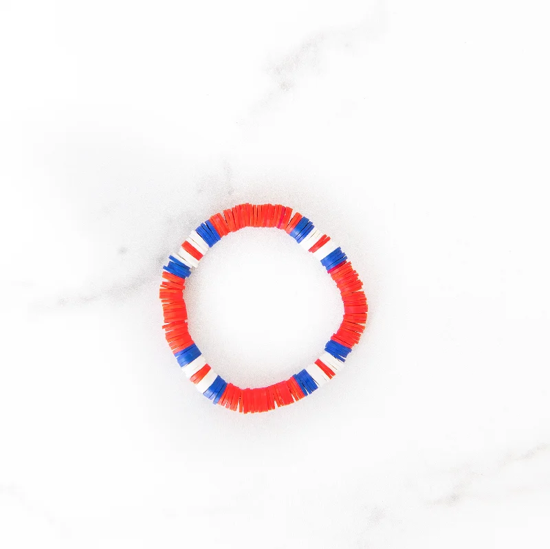 Exclusive Gemstone Jewelry At Special Prices Red + Blue and White Polymer Clay Bracelet