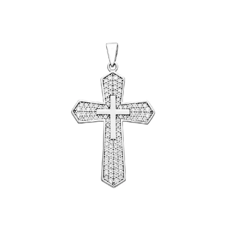 10K White Gold CZ Cross Pendant