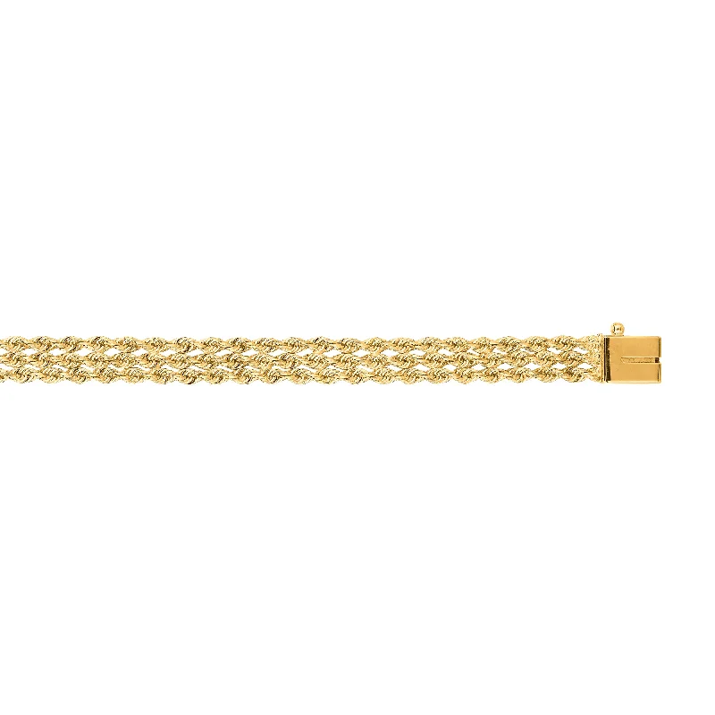 14K Gold 5.9mm Triple Row Rope Chain Bracelet