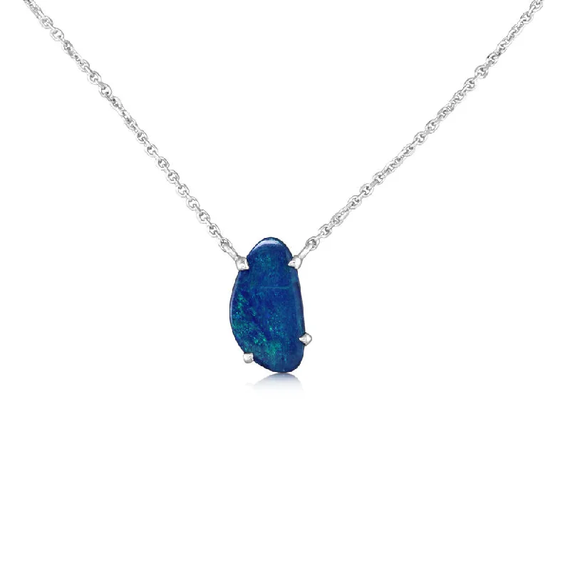 14K White Gold Australian Opal Doublet Neckpiece