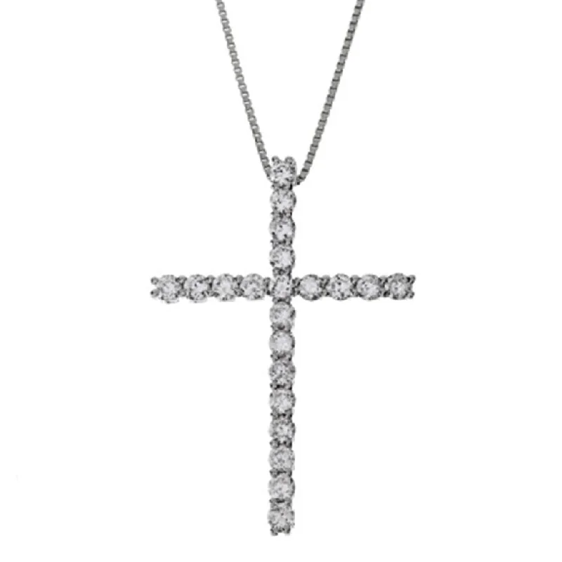 14K White Gold Diamond Cross Pendant Necklace