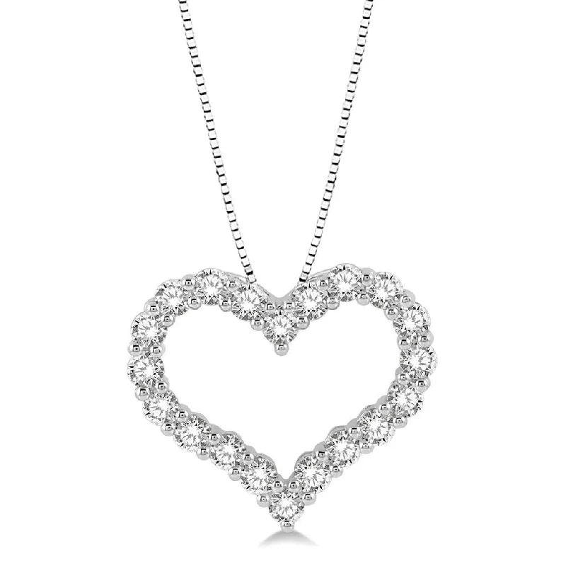 14K White Gold Heart Shape Diamond Pendant Necklace