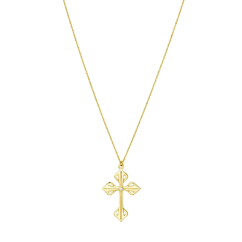 14K Yellow Gold Diamond Cross Necklace