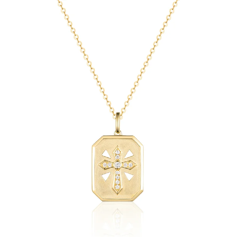 14K Yellow Gold Diamond Cross Pendant Necklace