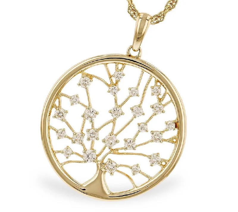 14K Yellow Gold Tree Of Life Diamond Pendant Necklace