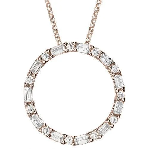 Circle pendant with 0.77 carats* of diamond simulants in 10 carat rose gold