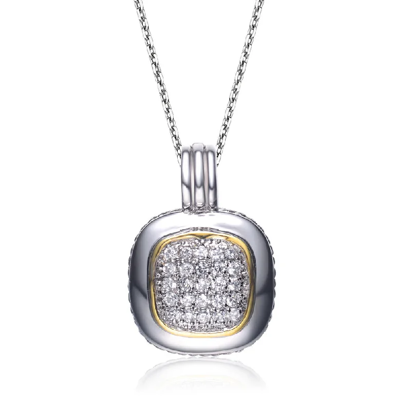 CZ Two Tone Square Drop Pendant With Sterling Silver Finish