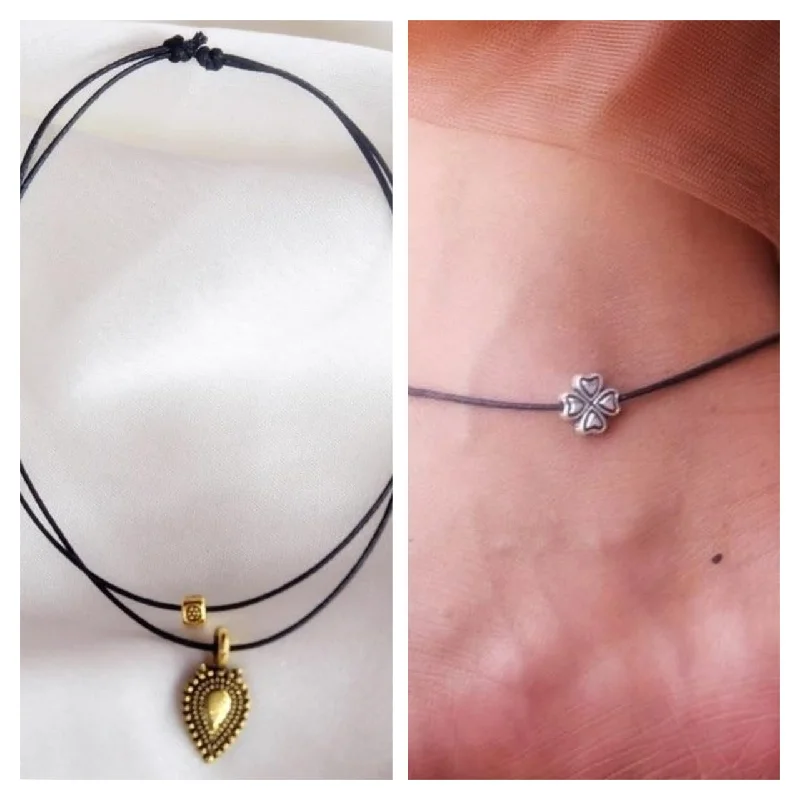 Combo of Orchid Flower & Golden Leaf Charm Anklet