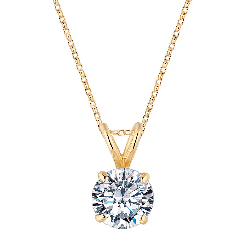 Round Brilliant solitaire pendant with 1 carat* diamond simulant in 10 carat yellow gold