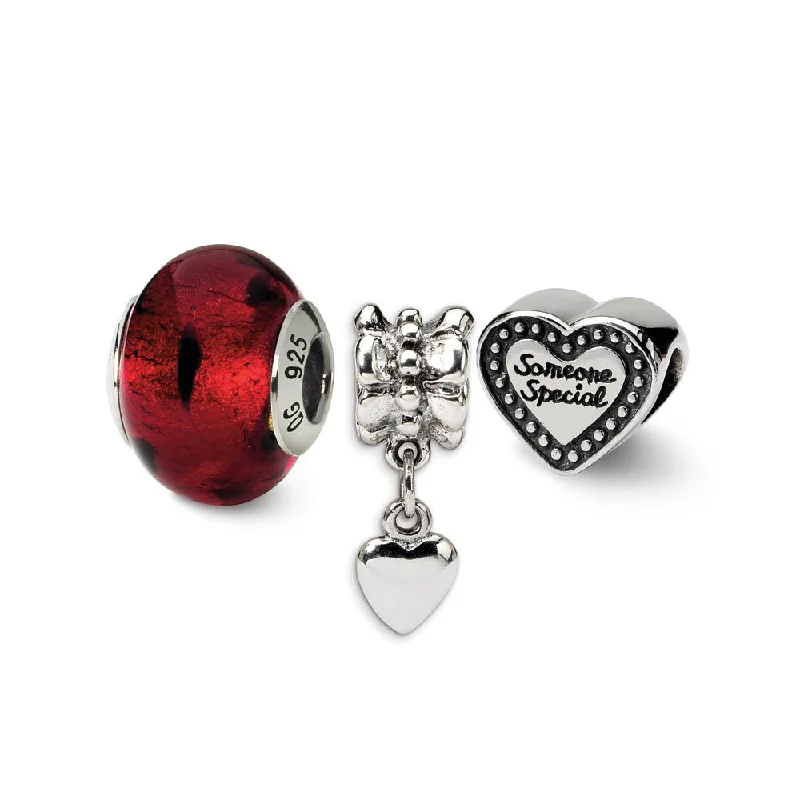 Someone Special Red Glass & Sterling Silver Bead Charm Set of 3