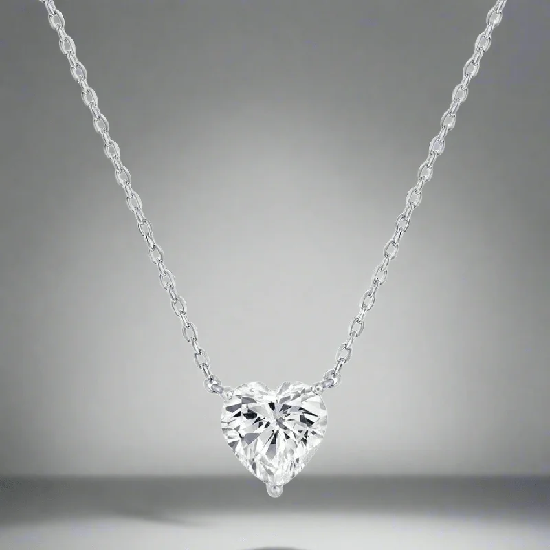 SS 8MM CZ Heart Necklace