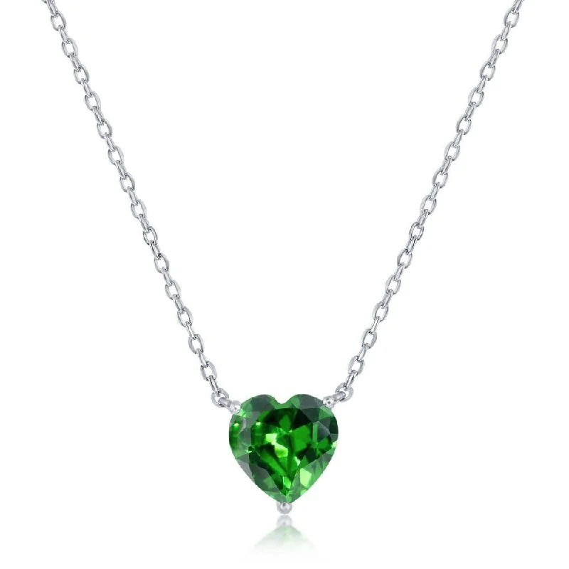 SS 8MM Green CZ Heart Necklace