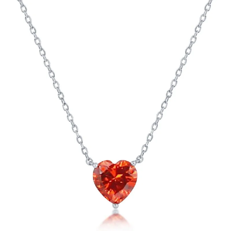 SS 8MM Orange CZ Heart Necklace